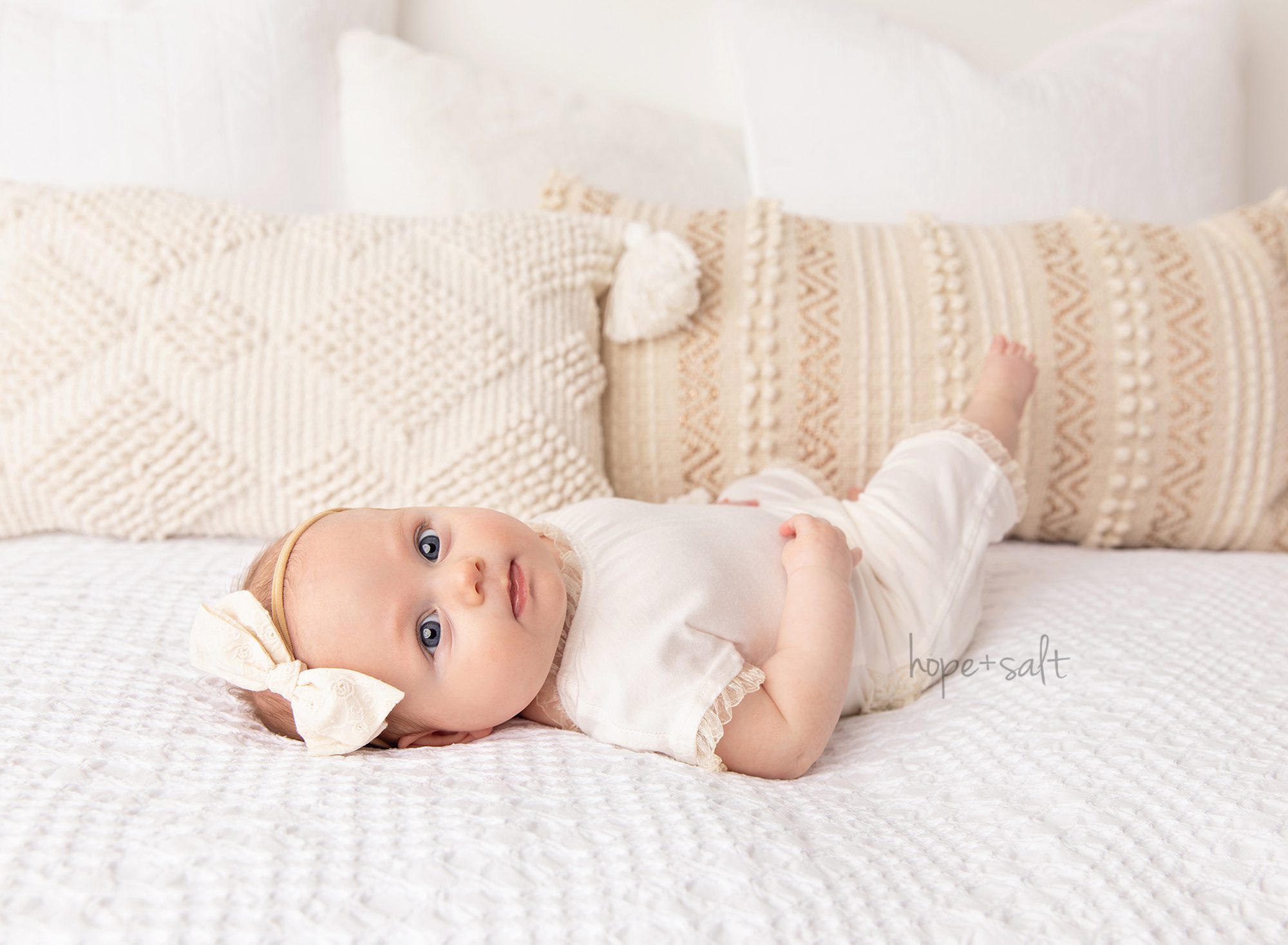 3 month old baby girl s natural studio session with boho style hope and salt oakville ontario newborn photographer