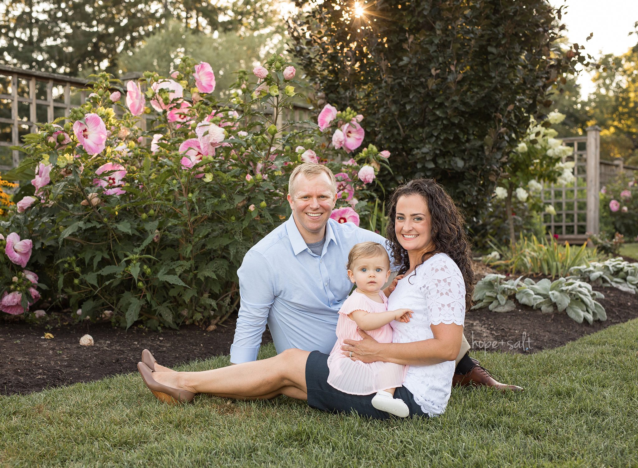 burlington family photographer_rose flower garden session down by the lake with one year old baby girl and parents first birthday